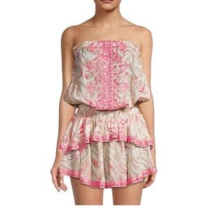Ramy Brook Mick Tiered Cover Up Strapless Dress Beige Pink Medium NWT $295